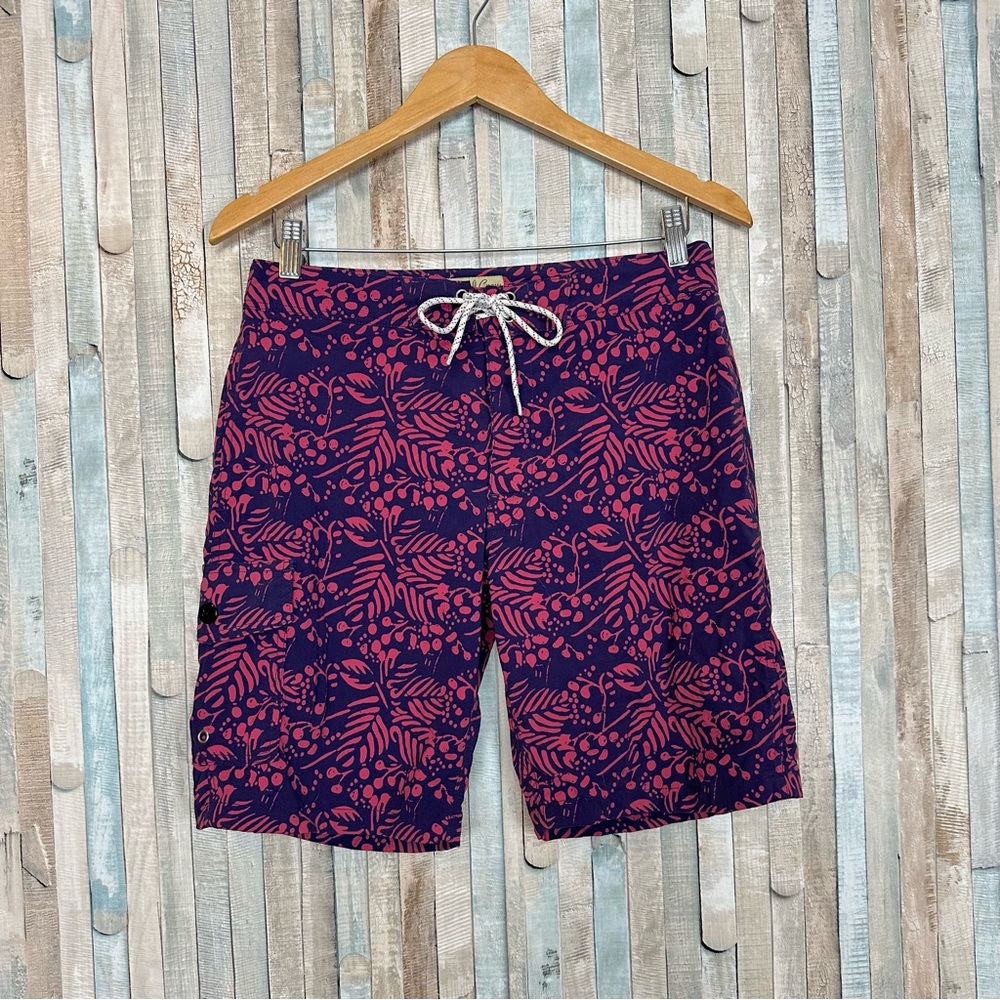 J Crew 29 Mens 9” Stretch Eco Board Shorts Swim Trunk Pink‎ Navy Vines Print $79